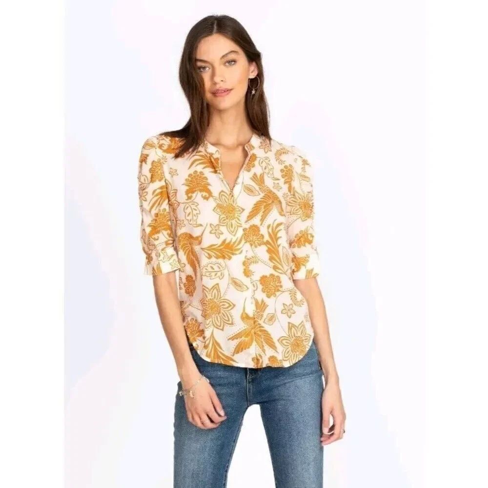 Johnny Was Jade Pearl Button Down Floral Shirt Top Size Small